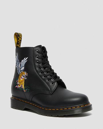 Men's Dr Martens 1460 Souvenir Embroidered Leather Ankle Boots Black | AU 415FDN